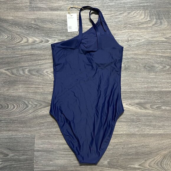 Quince Medium Italian One Shoulder One Piece Swimsuit Swim Wear Navy Blue NWT - Picture 3 of 10